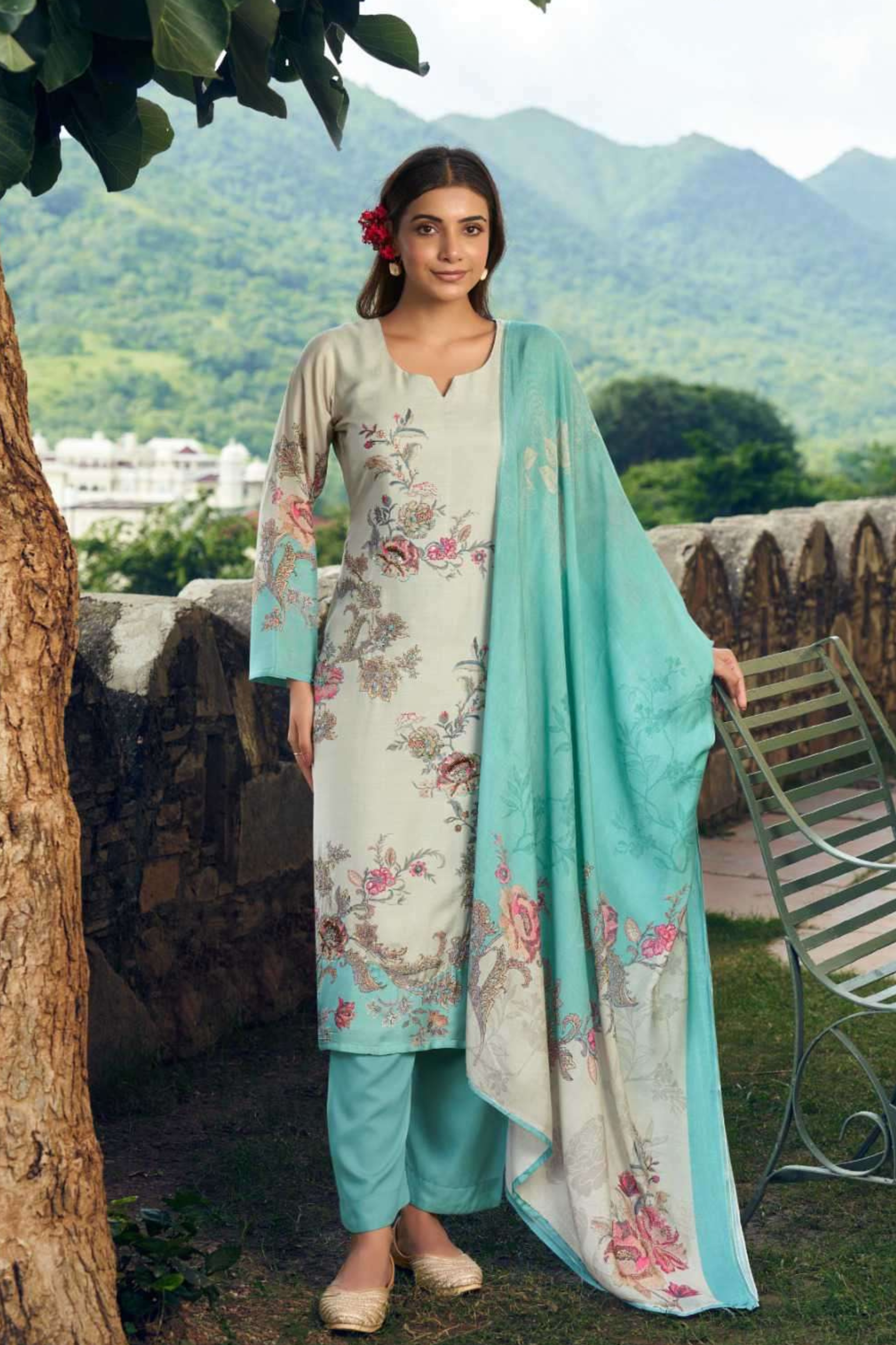 Graceful Designer Muslin Suit - 2403