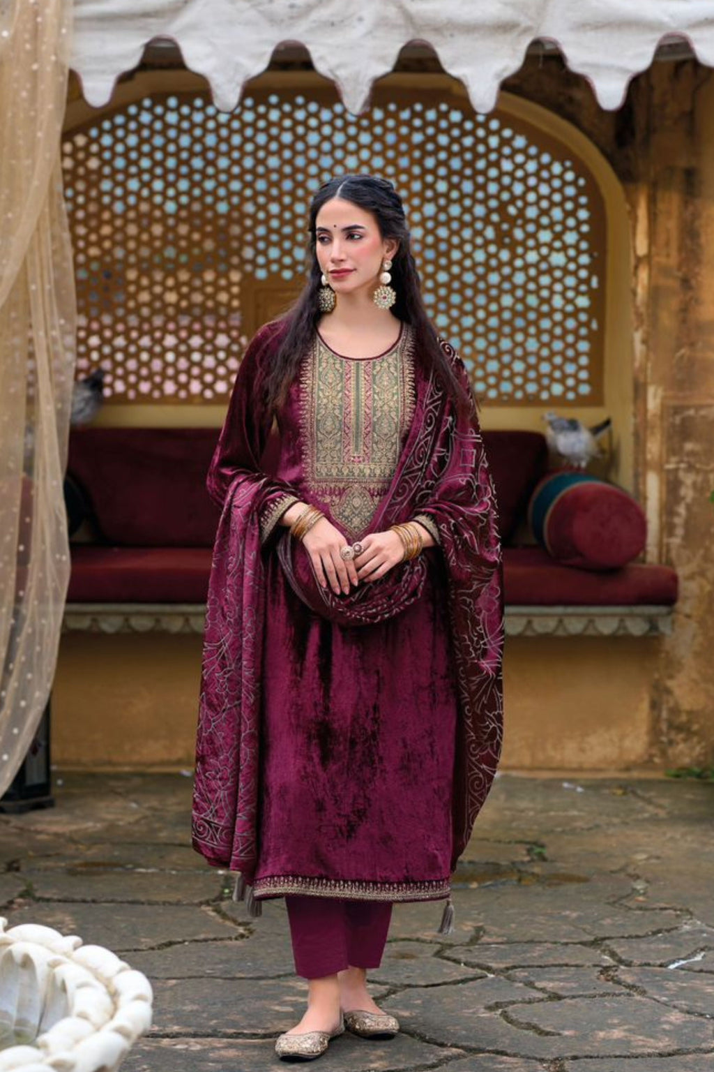 Elegant Velvet Ethnic Outfit