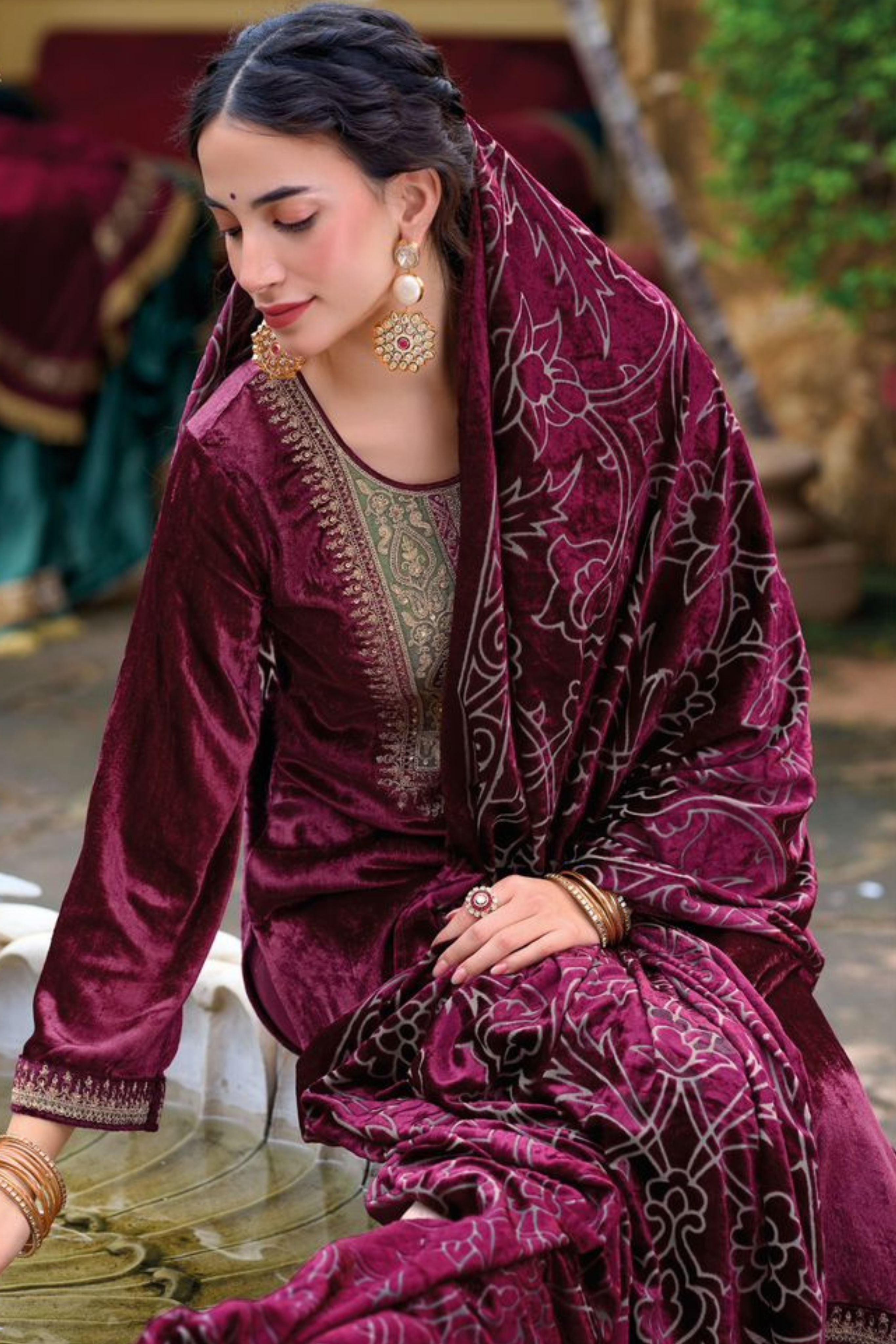 Elegant Velvet Ethnic Outfit