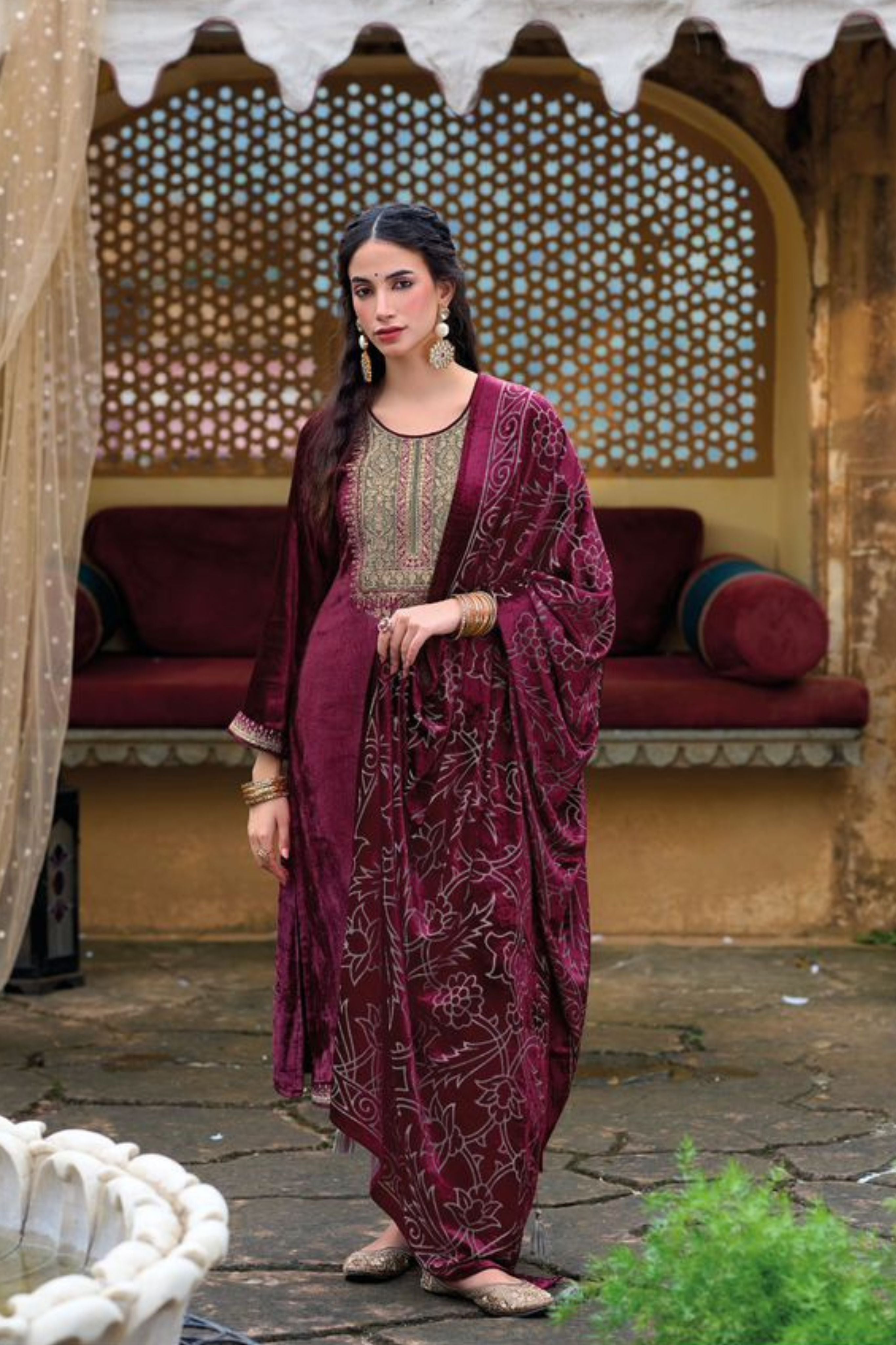 Elegant Velvet Ethnic Outfit