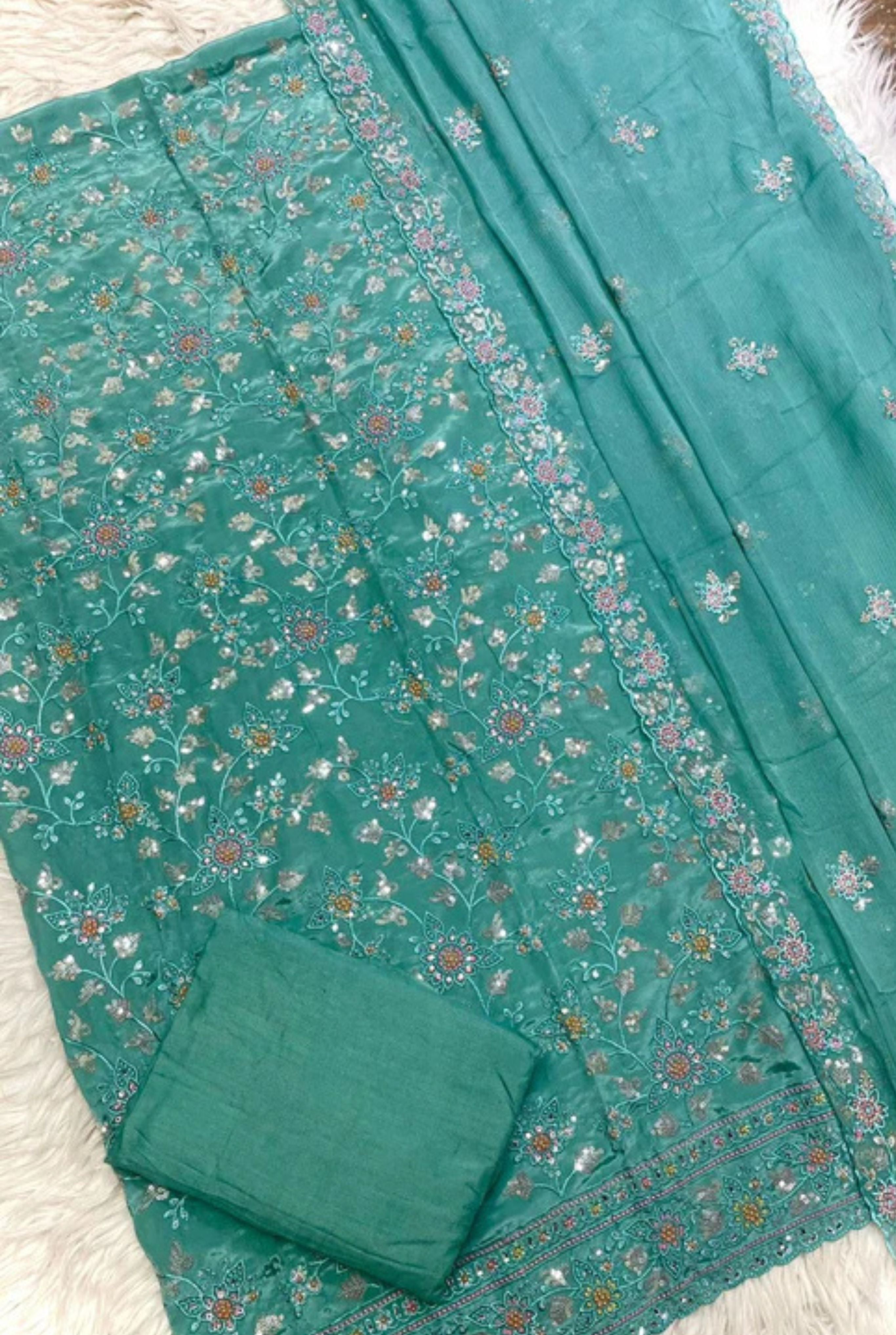 CREPE SILK HEAVY RESHAM EMBROIDERY HANDWORK COLLECTION