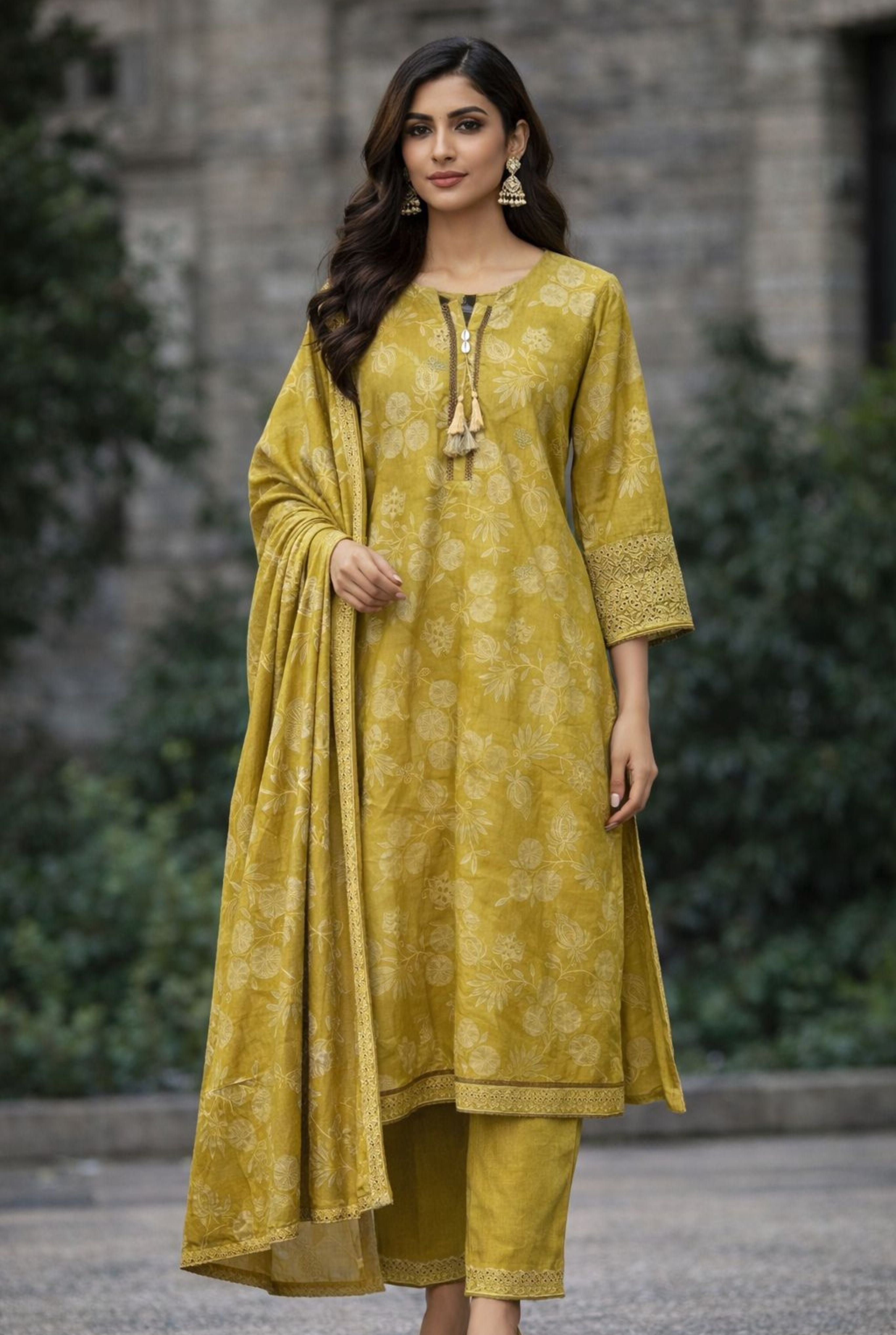 Mustard Bloom Cotton Lawn Set | 4001