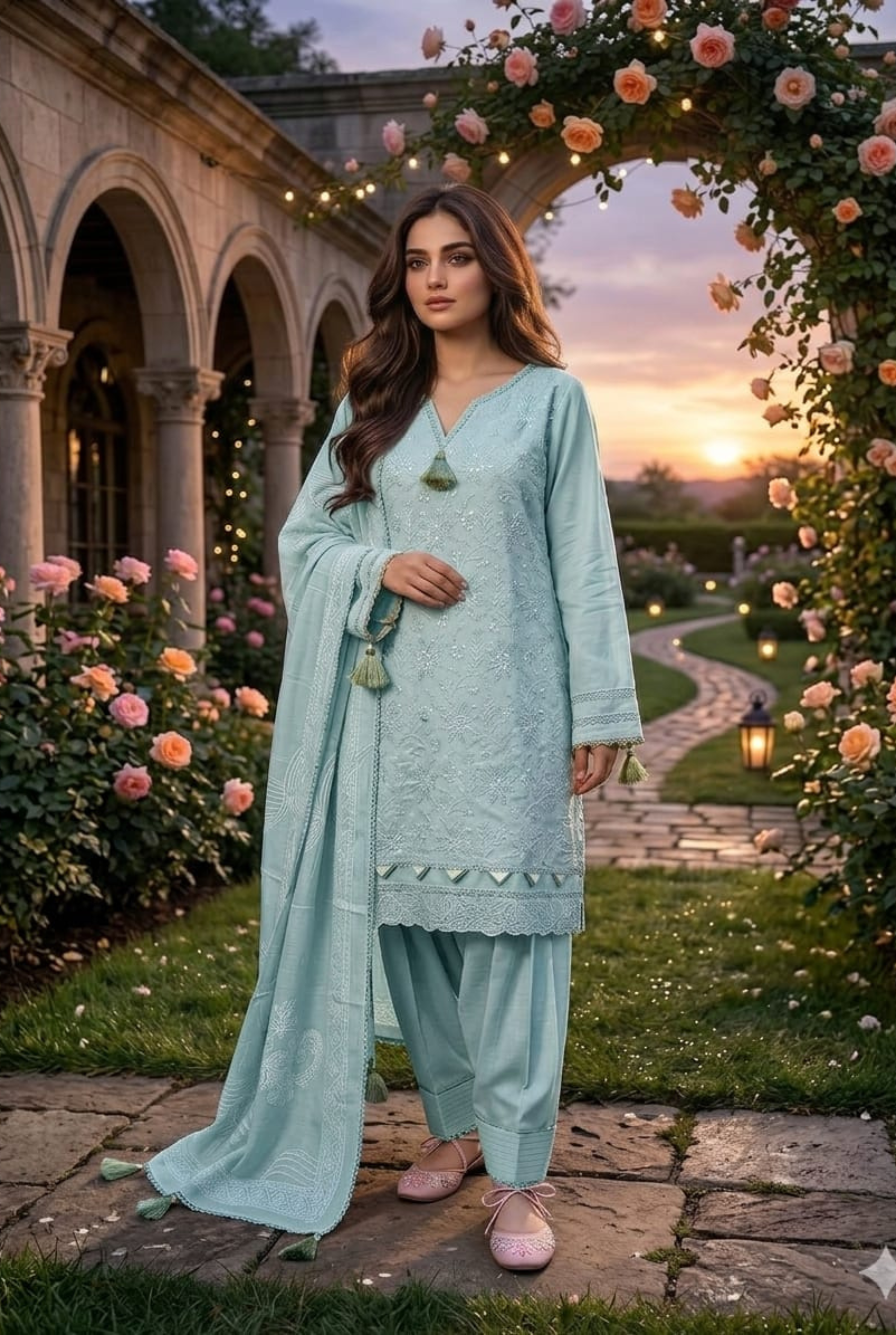 Fancy Embroidered Farshi Salwar Set | 601 - 603