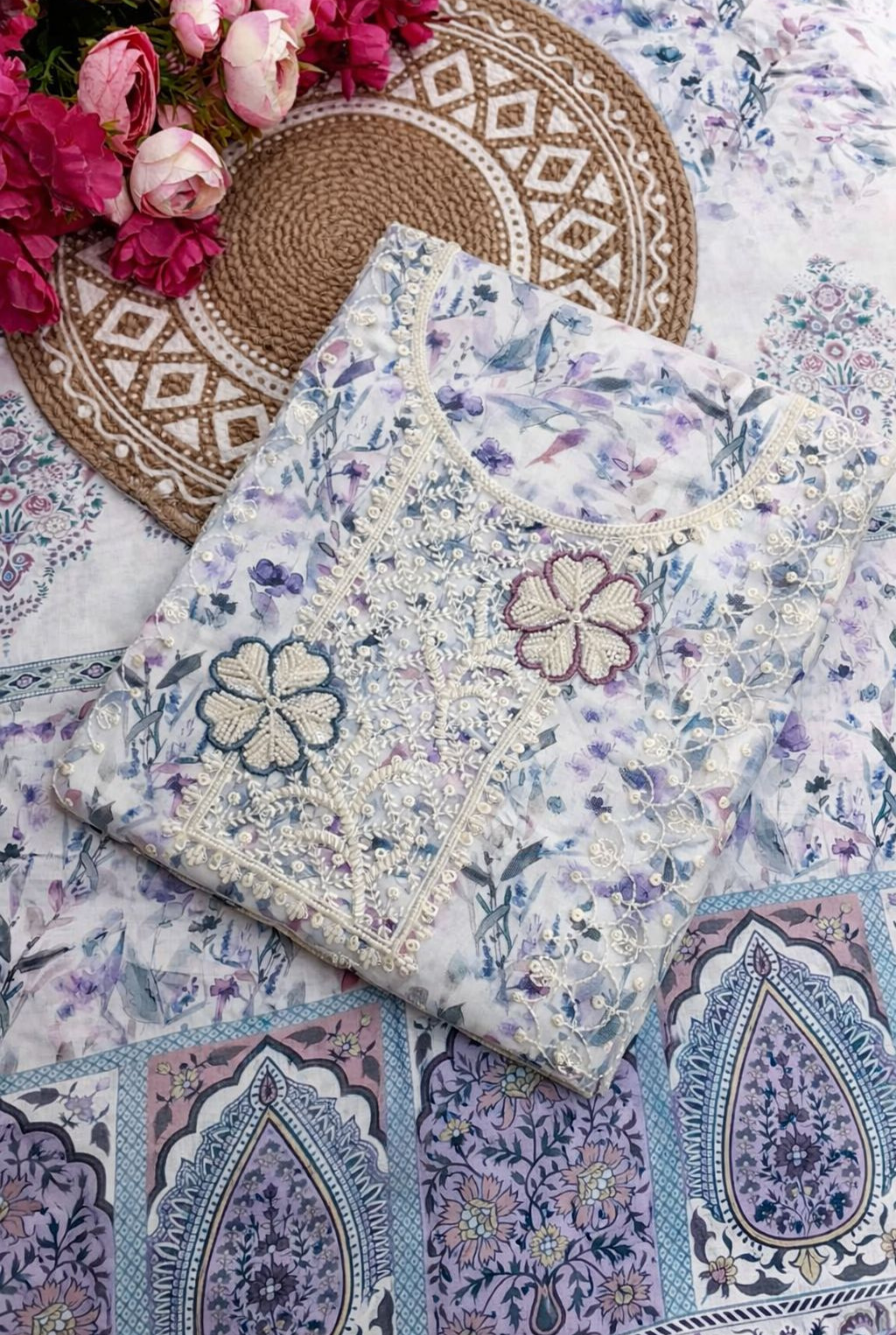 Pastel Bloom Cotton Suit Set | 666 - 669
