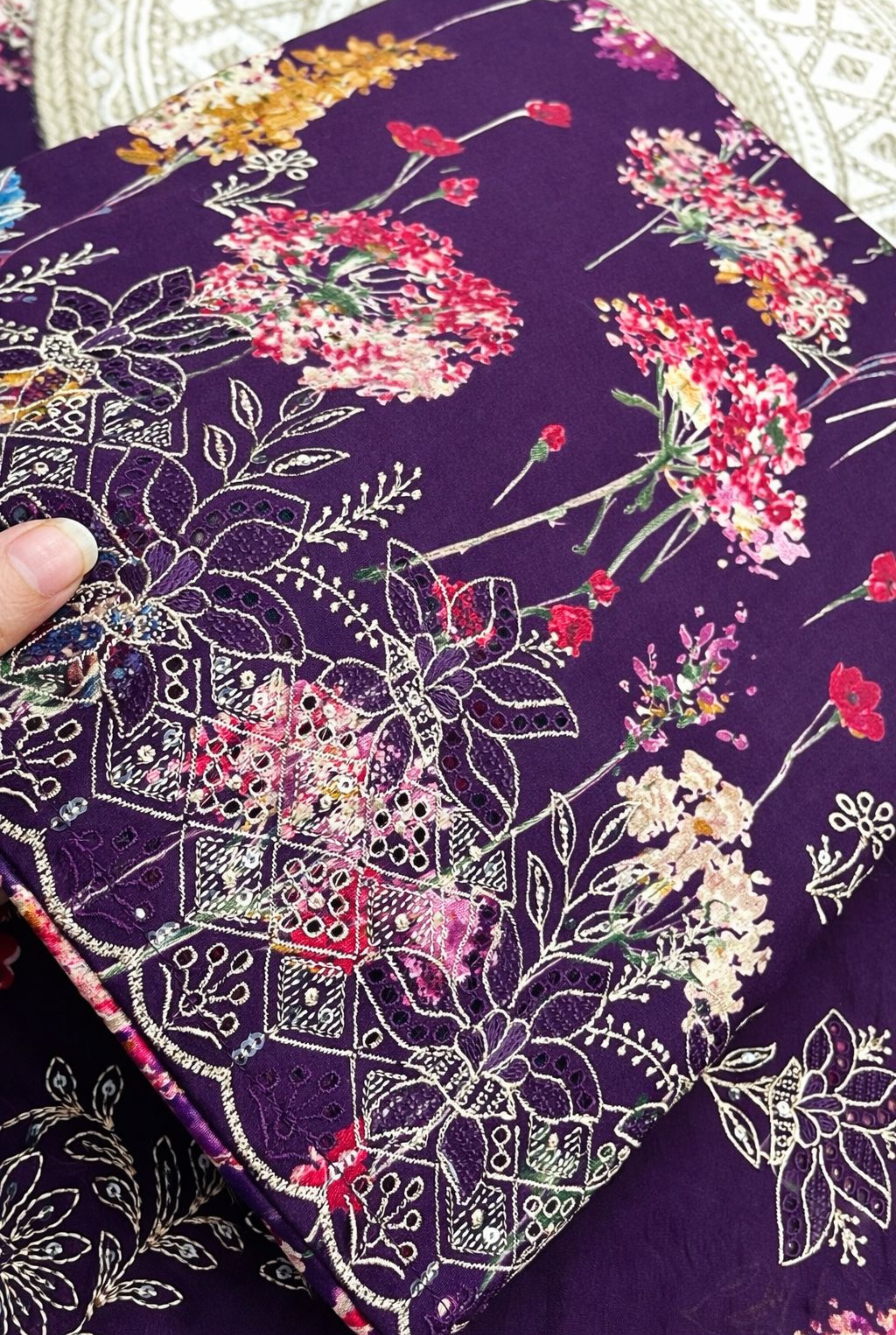 Designer Floral Embroidered Cotton Suit | 901 - 903