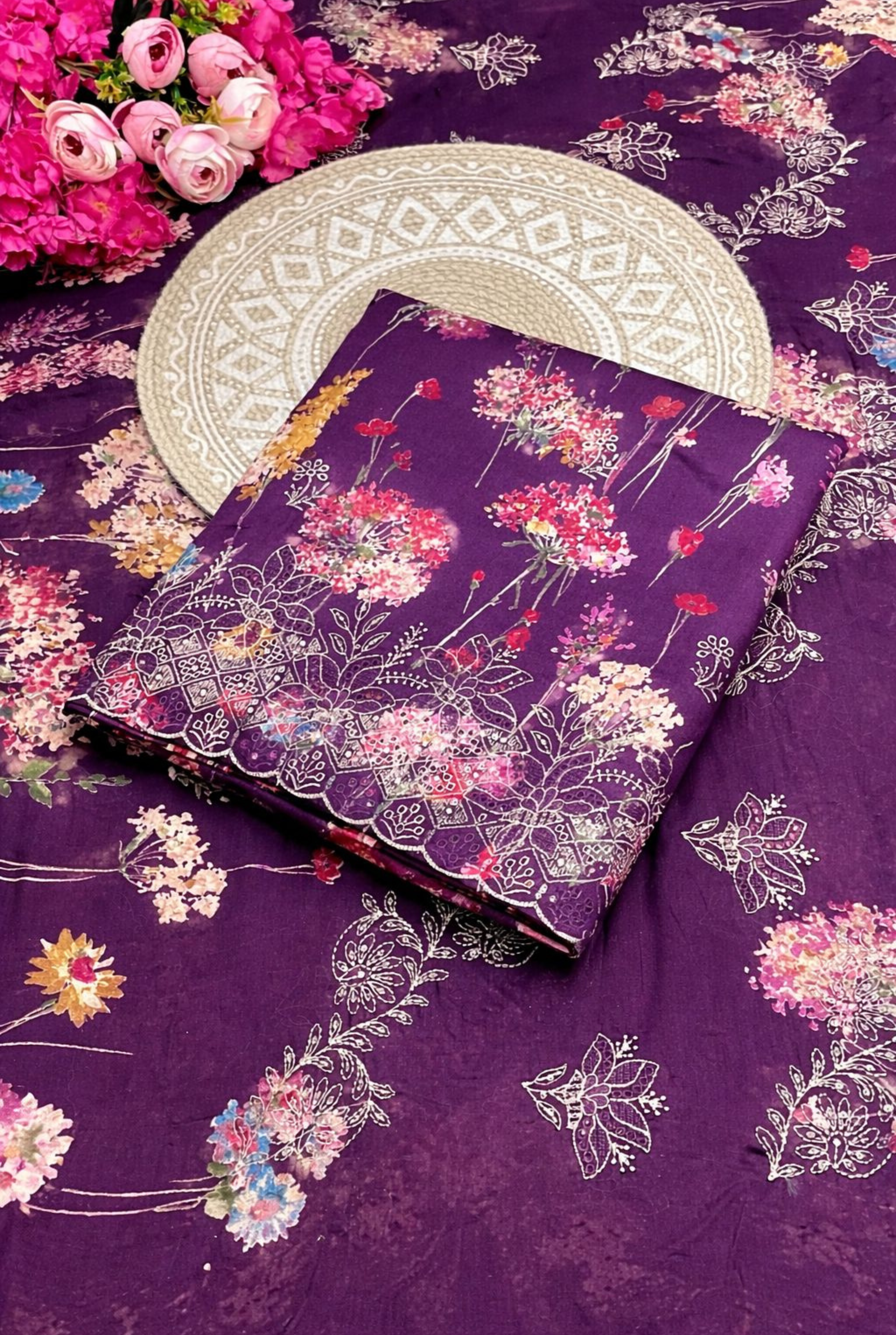 Designer Floral Embroidered Cotton Suit | 901 - 903