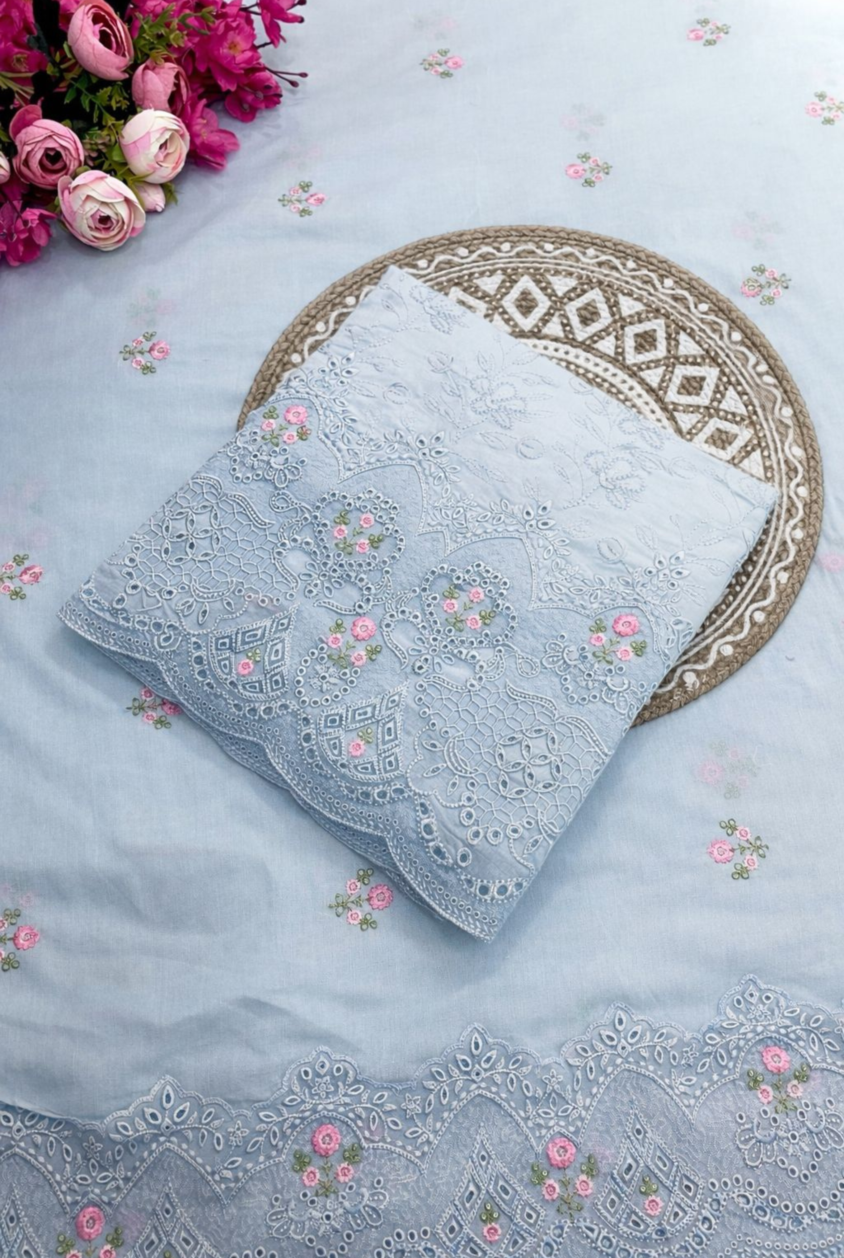 Antique Floral Embroidered Cotton Suit
