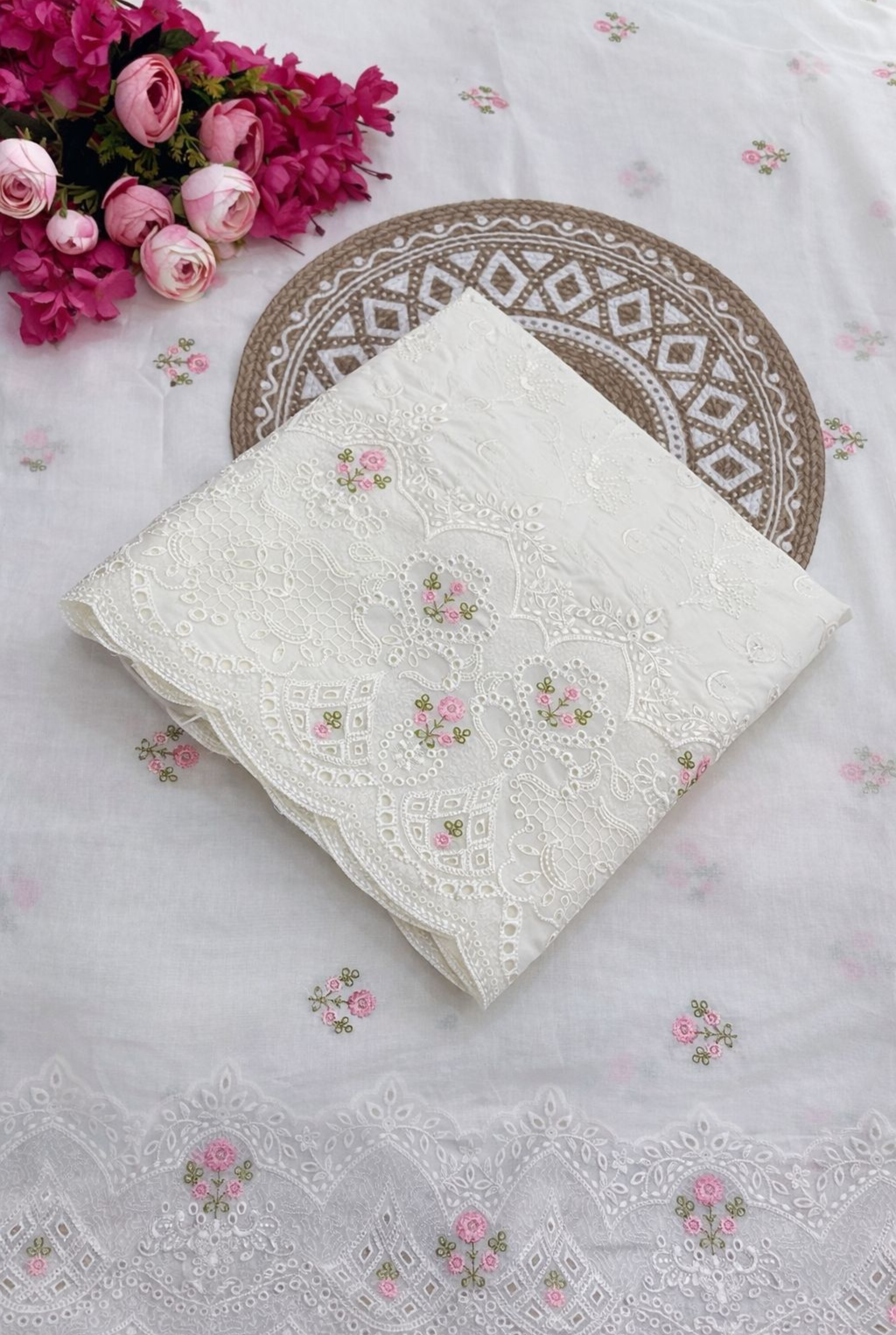 Antique Floral Embroidered Cotton Suit