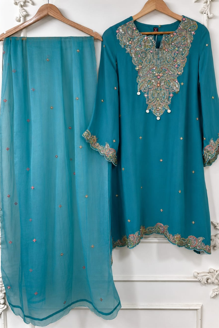 Luxury Heavy Embroidered Soft Chinon Suit | 2012