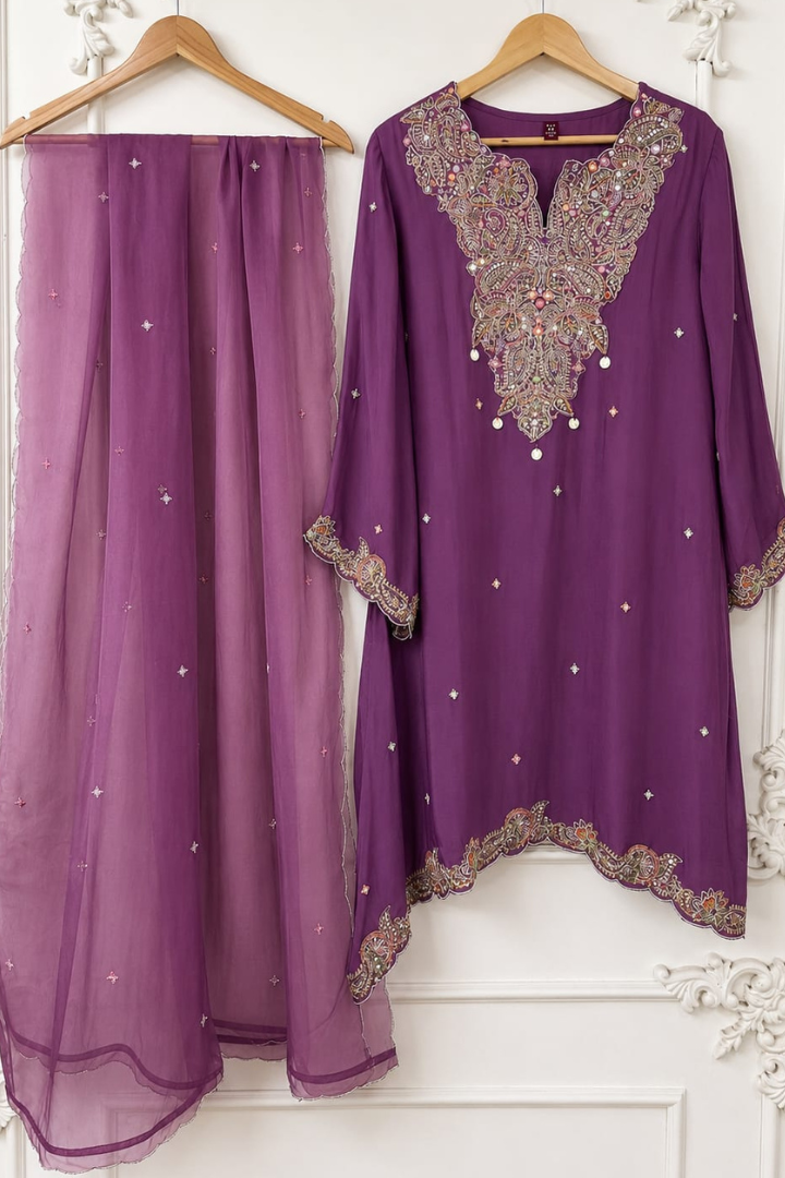 Luxury Heavy Embroidered Soft Chinon Suit | 2011