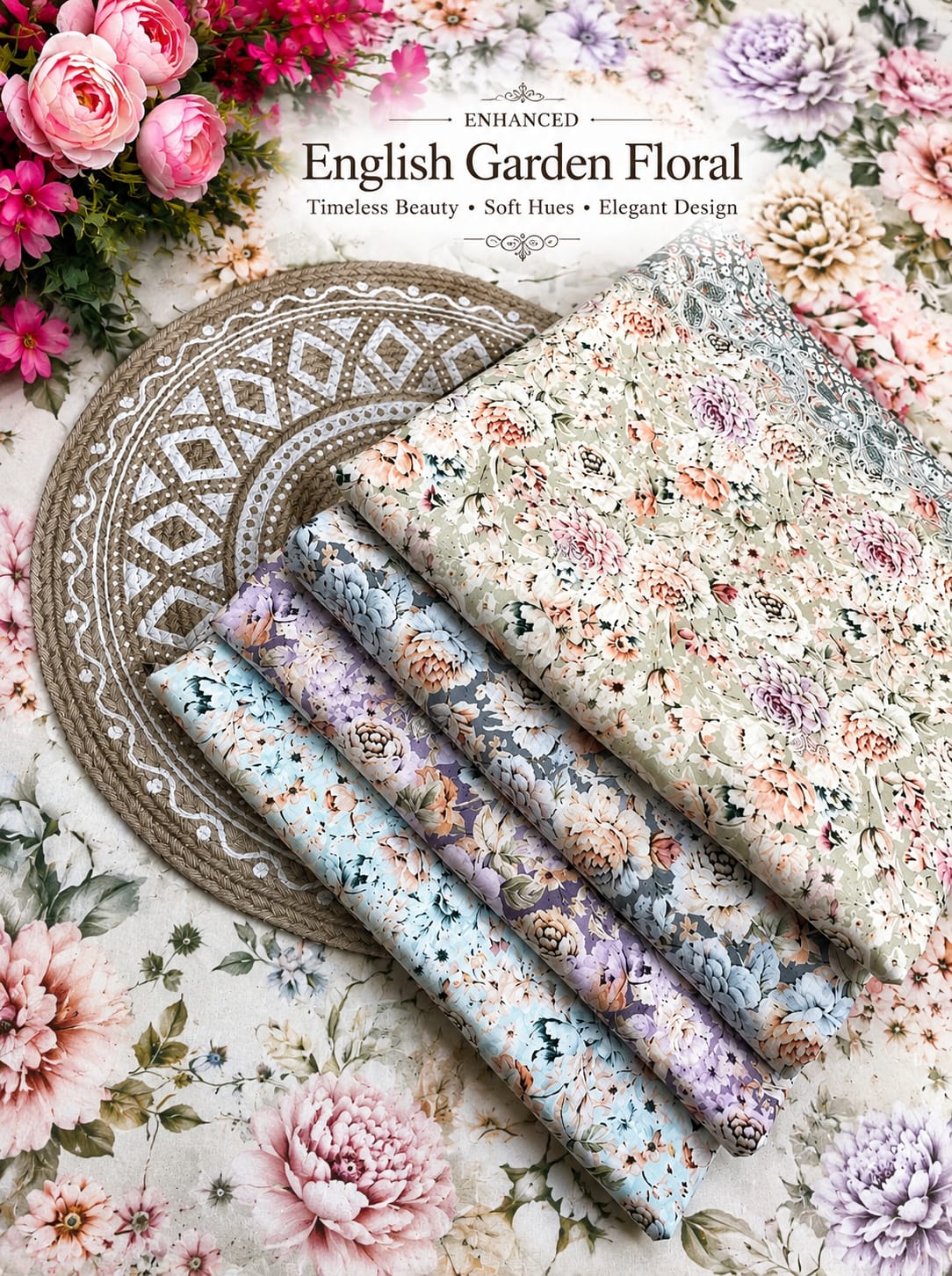English Garden Floral Thread Embroidered Collection | 2462-2465