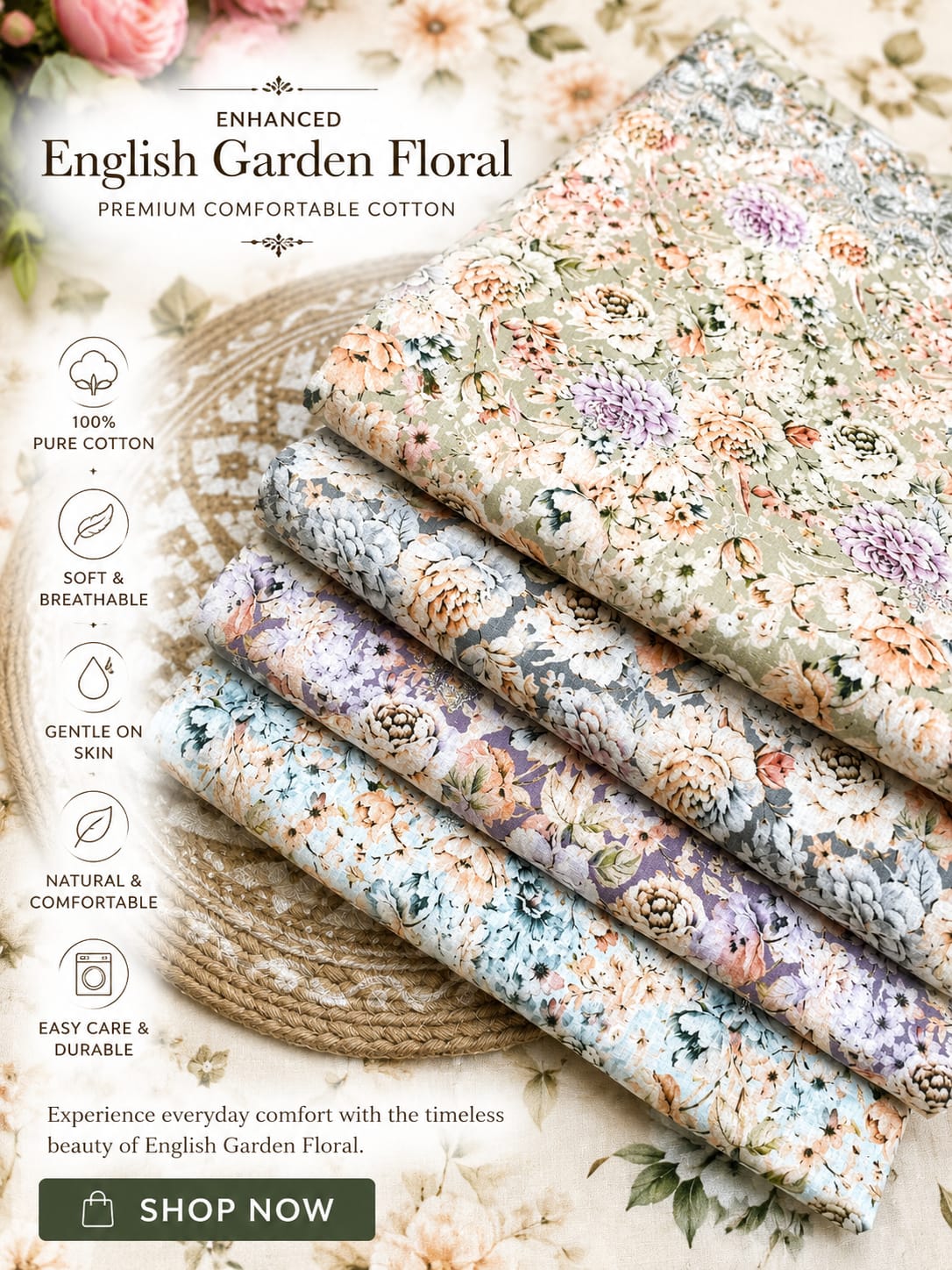 English Garden Floral Thread Embroidered Collection | 2462-2465
