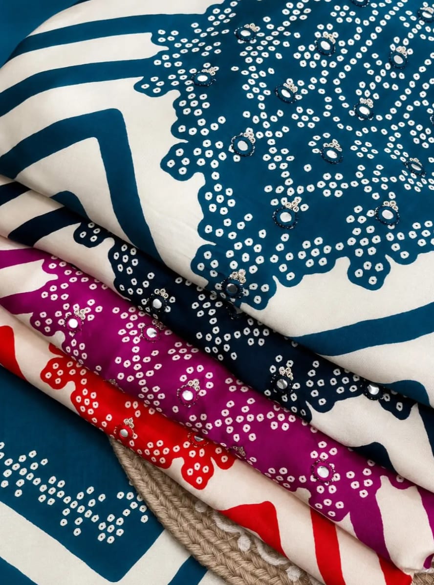 Bandhni Inspired Chevron Print Silk | 2514-2517