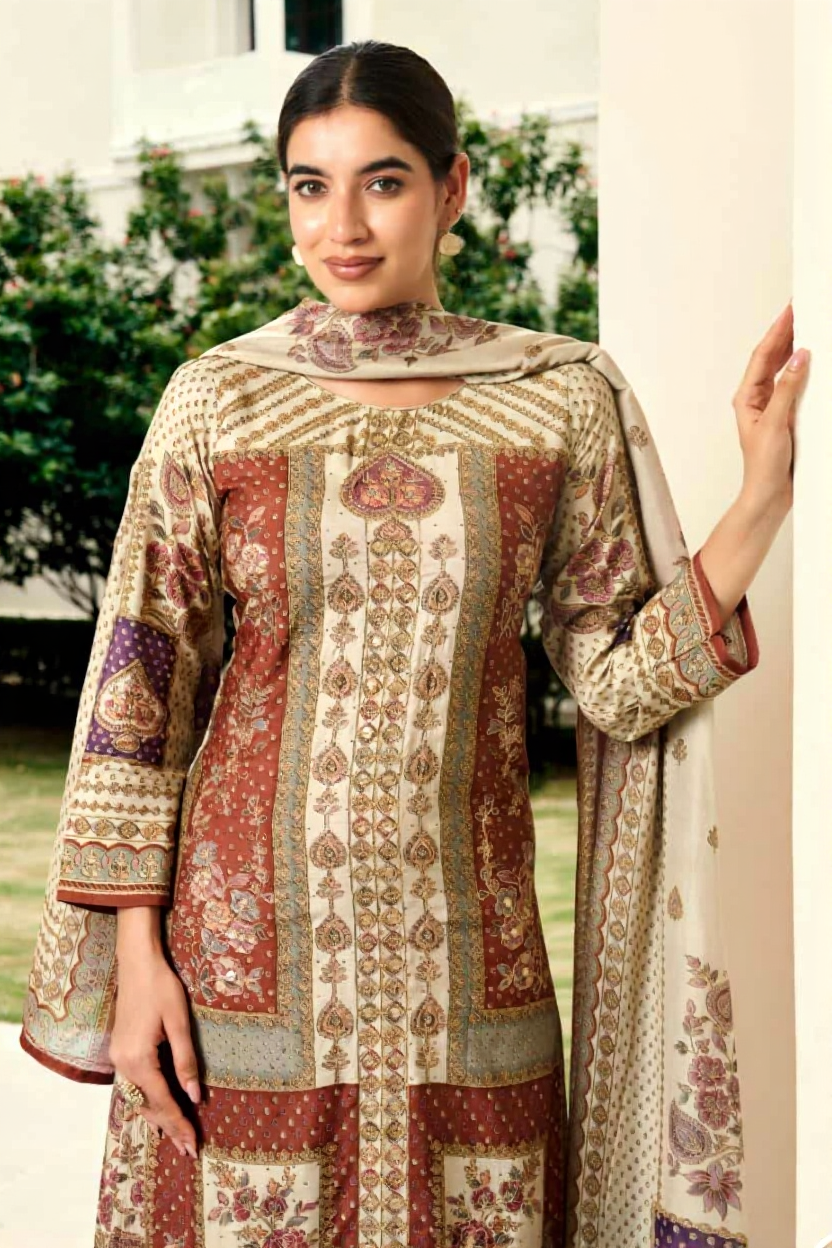 Printed Fancy Muslin Suit || 3102