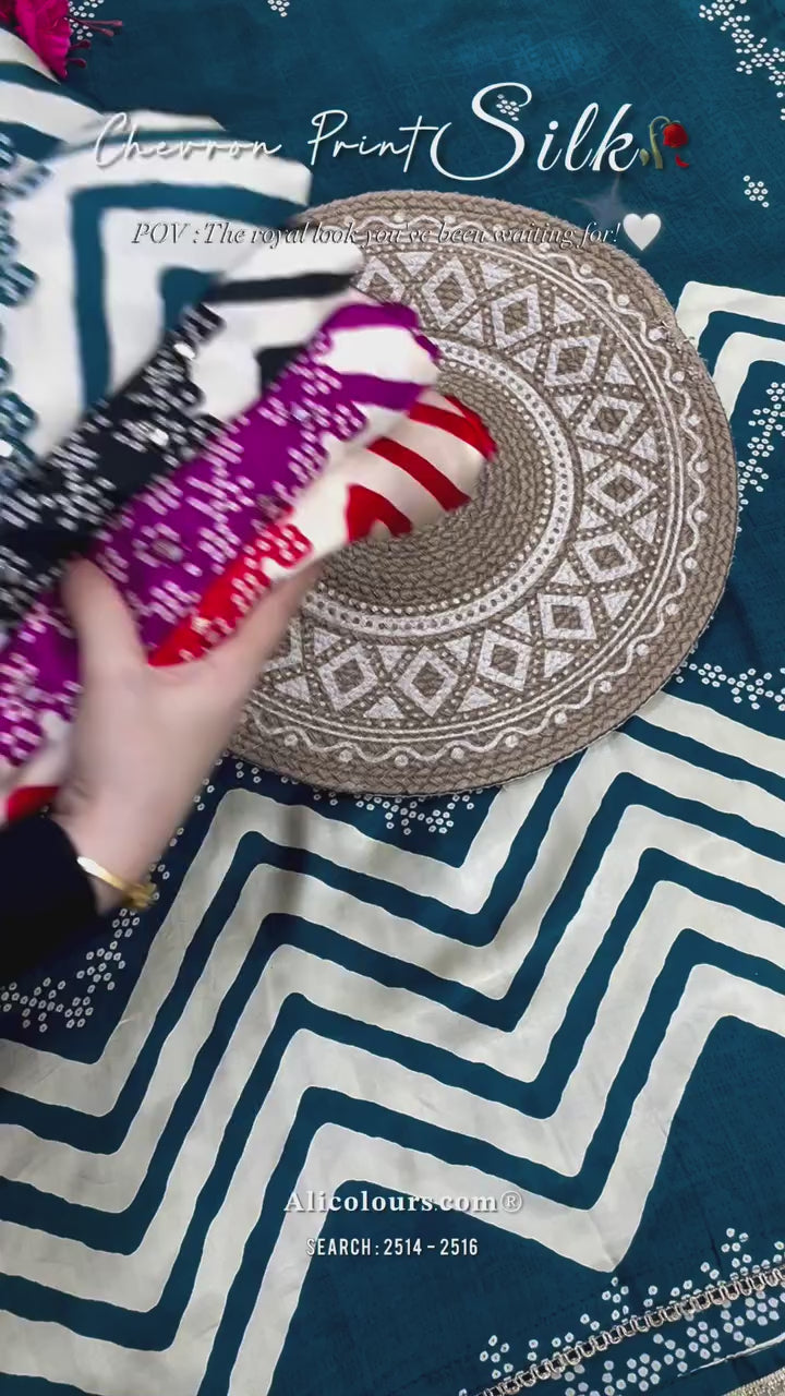 Bandhni Inspired Chevron Print Silk | 2514-2517